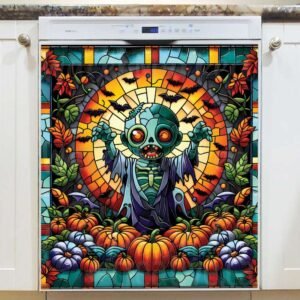 Stained Glass Halloween Zombie Magnetic Dishwasher Door Cover