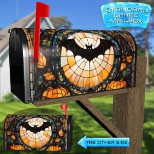 Stained Glass Halloween Bat and Pumpkins Rural Farm Mailbox Cover