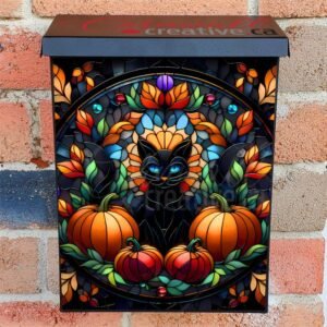 Stained Glass Halloween Black Cat Colonial Mailbox Cover