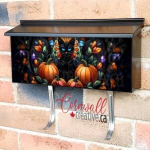 Stained Glass Halloween Black Cat Wall-mounted Townhouse Mailbox Cover