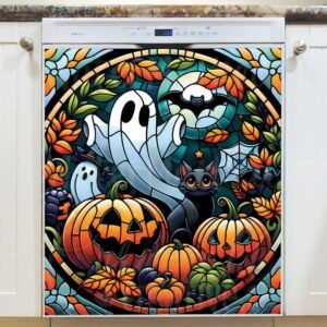 Stained Glass Halloween Ghosts Magnetic Dishwasher Door Cover