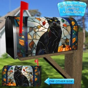 Stained Glass Autumn Black Cat Rural Farm Mailbox Cover