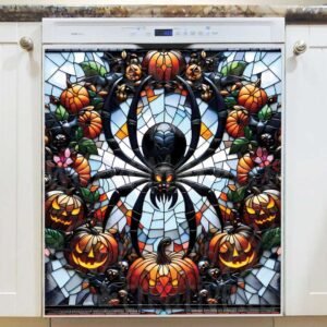 Stained Glass Halloween Black Widow Magnetic Dishwasher Door Cover