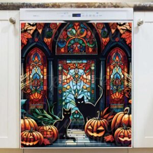 Stained Glass Halloween Black Cats Magnetic Dishwasher Door Cover