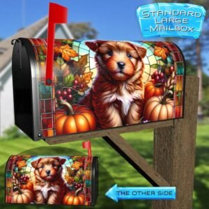 Stained Glass Autumn Puppy Rural Farm Mailbox Cover