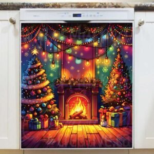 Cozy Christmas Fireplace Magnetic Dishwasher Door Cover