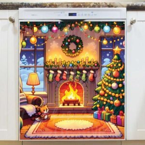 Christmas Room with a Fireplace Magnetic Dishwasher Door Cover