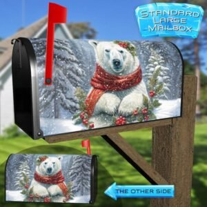 Christmas Polar Bear Greetings Rural Farm Mailbox Cover