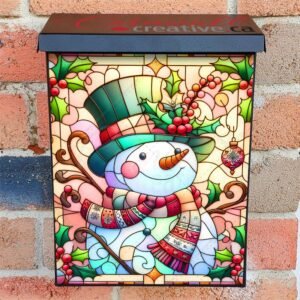 Stained Glass Pastel Snowman 2 Colonial Mailbox Cover