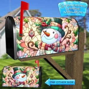 Stained Glass Pastel Snowman 2 Rural Farm Mailbox Cover