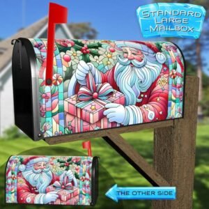 Stained Glass Pastel Santa Rural Farm Mailbox Cover