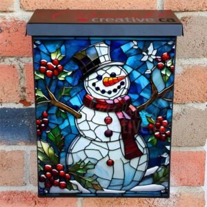 Stained Glass Christmas Snowman Colonial Mailbox Cover