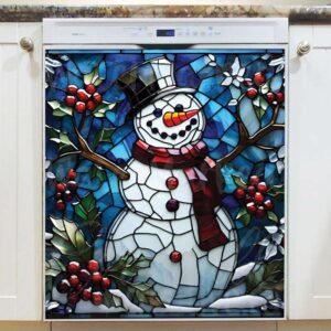 Stained Glass Christmas Snowman Magnetic Dishwasher Door Cover