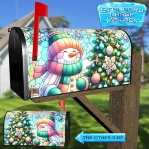 Stained Glass Pastel Snowman Rural Farm Mailbox Cover
