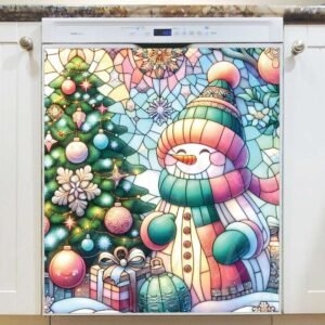 Stained Glass Pastel Snowman Magnetic Dishwasher Door Cover