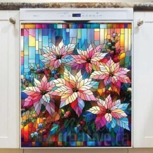 Stained Glass Pastel Poinsettias Magnetic Dishwasher Door Cover