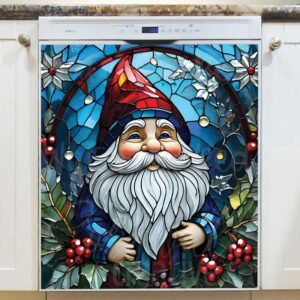 Stained Glass Christmas Gnome  Magnetic Dishwasher Door Cover
