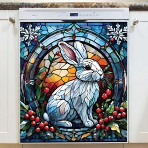 Stained Glass Christmas Bunny Magnetic Dishwasher Door Cover