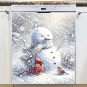 Winter Snowman with Birds Magnetic Dishwasher Door Cover