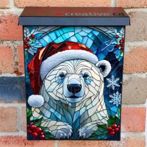Stained Glass Polar Bear Cub Colonial Mailbox Cover