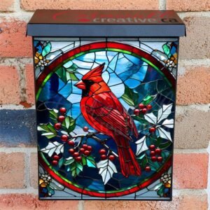 Stained Glass Winter Cardinal Colonial Mailbox Cover