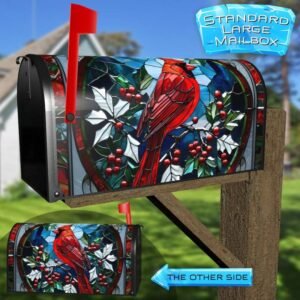 Stained Glass Winter Cardinal Rural Farm Mailbox Cover