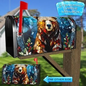 Stained Glass Brown Bear Rural Farm Mailbox Cover