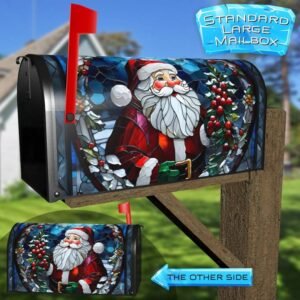 Stained Glass Santa Claus Rural Farm Mailbox Cover