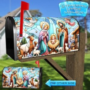 Stained Glass Nativity Scene Christmas Rural Farm Mailbox Cover