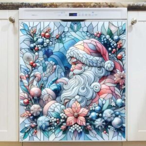 Stained Glass Pastel Santa with Ornaments Magnetic Dishwasher Door Cover