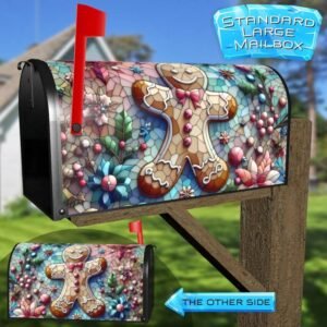 Stained Glass Pastel Gingerbread Man Rural Farm Mailbox Cover