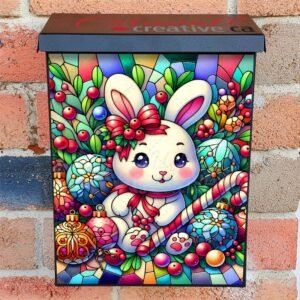Stained Glass Pastel Christmas Bunny Colonial Mailbox Cover