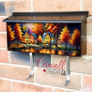 Cozy Autumn Village by the Lake Wall-mounted Townhouse Mailbox Cover