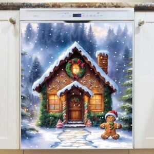 Cute Gingerbread Man and Cottage Magnetic Dishwasher Door Cover