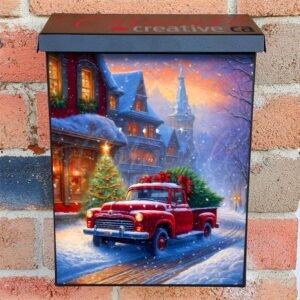 Red Truck in the Christmas Town Colonial Mailbox Cover