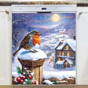 Cute Christmas Robin Magnetic Dishwasher Door Cover