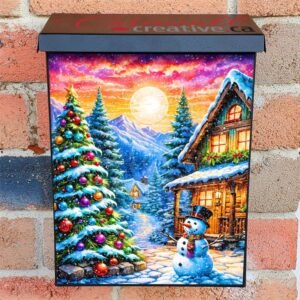 Christmas Snowman at the Cabin Colonial Mailbox Cover