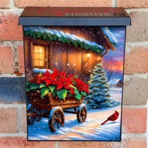 Christmas Poinsettia Farmhouse Colonial Mailbox Cover