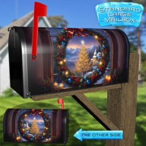 Christmas Wreath at the Window Rural Farm Mailbox Cover