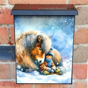 Winter Horse with a Little Boy Colonial Mailbox Cover