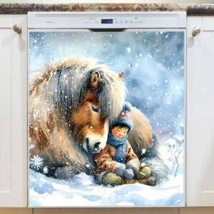 Winter Horse with a Little Boy Magnetic Dishwasher Door Cover