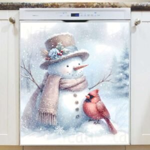 Cute Snowman and Cardinal Magnetic Dishwasher Door Cover