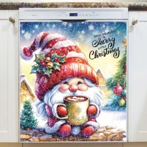 Christmas Gnome with Hot Chocolate Magnetic Dishwasher Door Cover