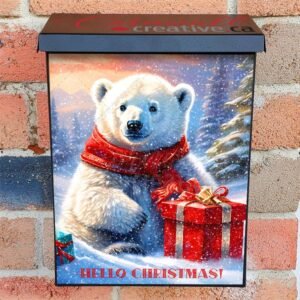 Christmas Polar Bear with Gift Boxes Colonial Mailbox Cover
