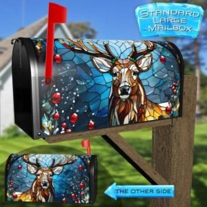 Stained Glass Winter Deer Rural Farm Mailbox Cover