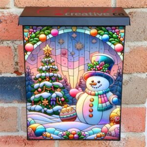 Stained Glass Pastel Christmas Snowman Colonial Mailbox Cover