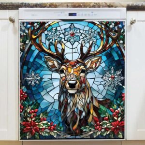 Stained Glass Christmas Deer Magnetic Dishwasher Door Cover