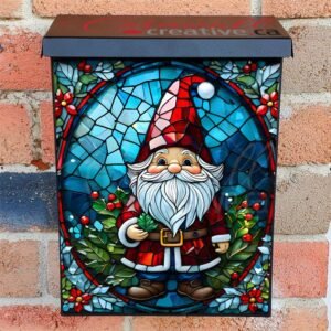 Stained Glass Christmas Gnome Colonial Mailbox Cover
