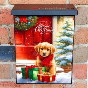 Christmas Puppy at the Door Colonial Mailbox Cover
