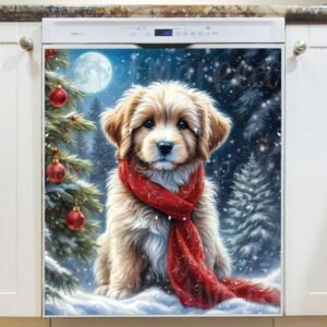 Cute Christmas Puppy Magnetic Dishwasher Door Cover